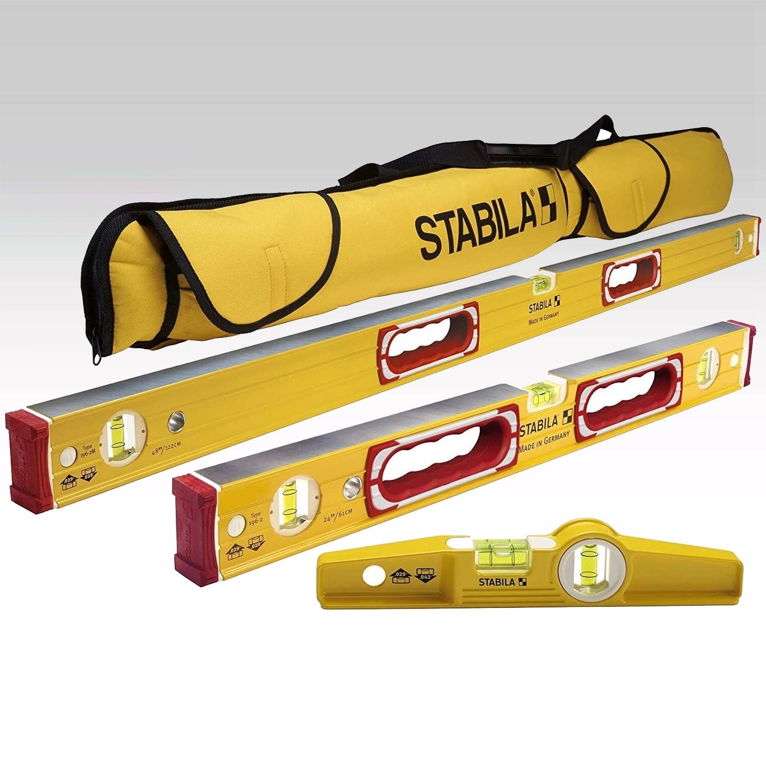 Stabila 48380 Magnetic 3 Spirit Level Set - 24 inch 48 inch 10 inch Torpedo and Case