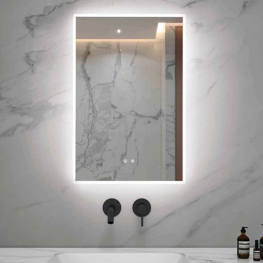 Espejo de pared para baño rectangular con retroiluminación LED de 24