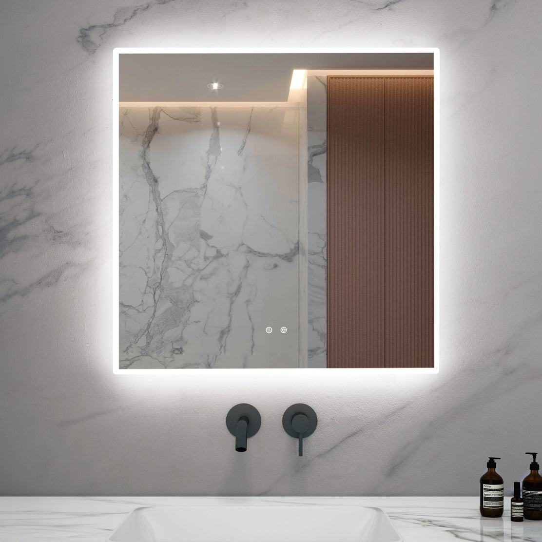 Espejo de pared para baño cuadrado con luz LED retroiluminada Zeek de 36" x 36" MA3636