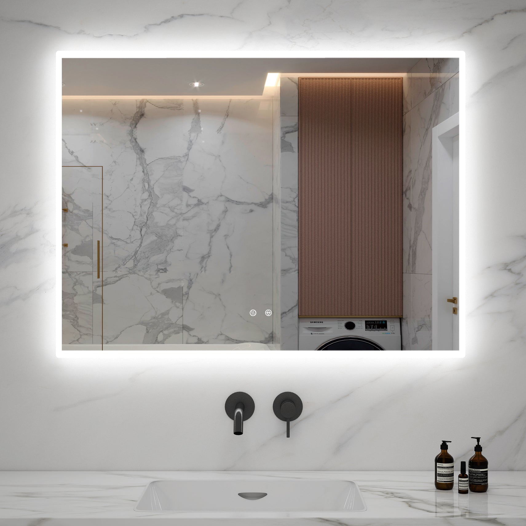 Espejo de pared para baño rectangular con retroiluminación LED de 48" x 36" Zeek MA4836