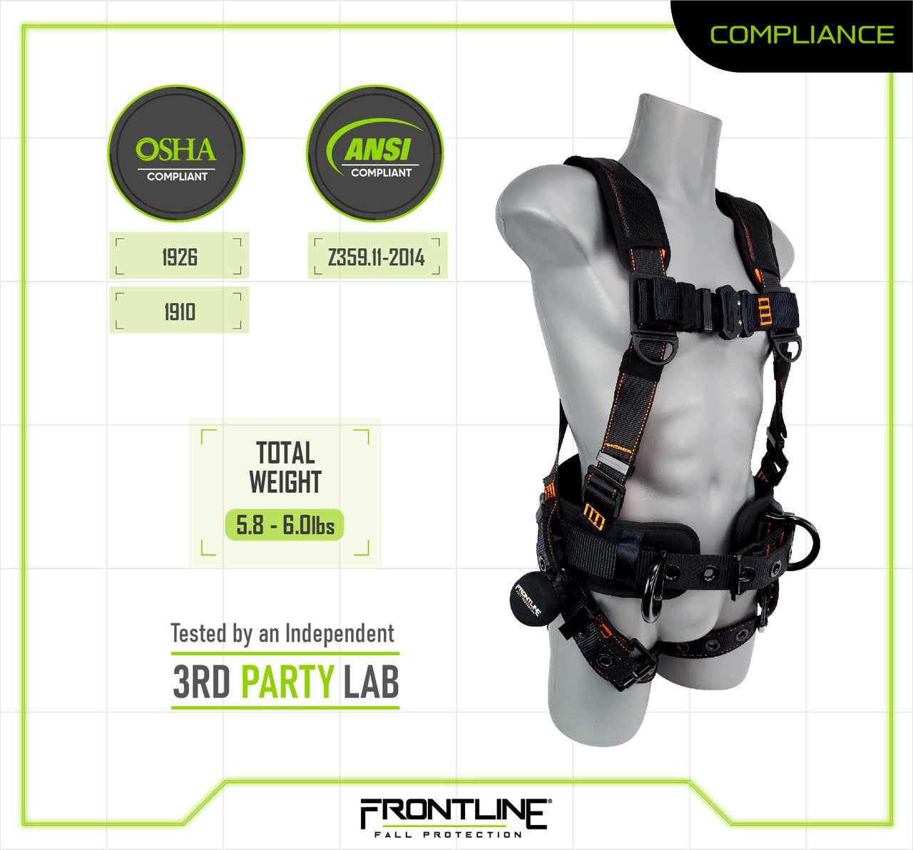 Arnés de cuerpo completo Frontline 110CTB Combat Lite con herrajes de aluminio y correas de suspensión para traumatismos, talla M/L