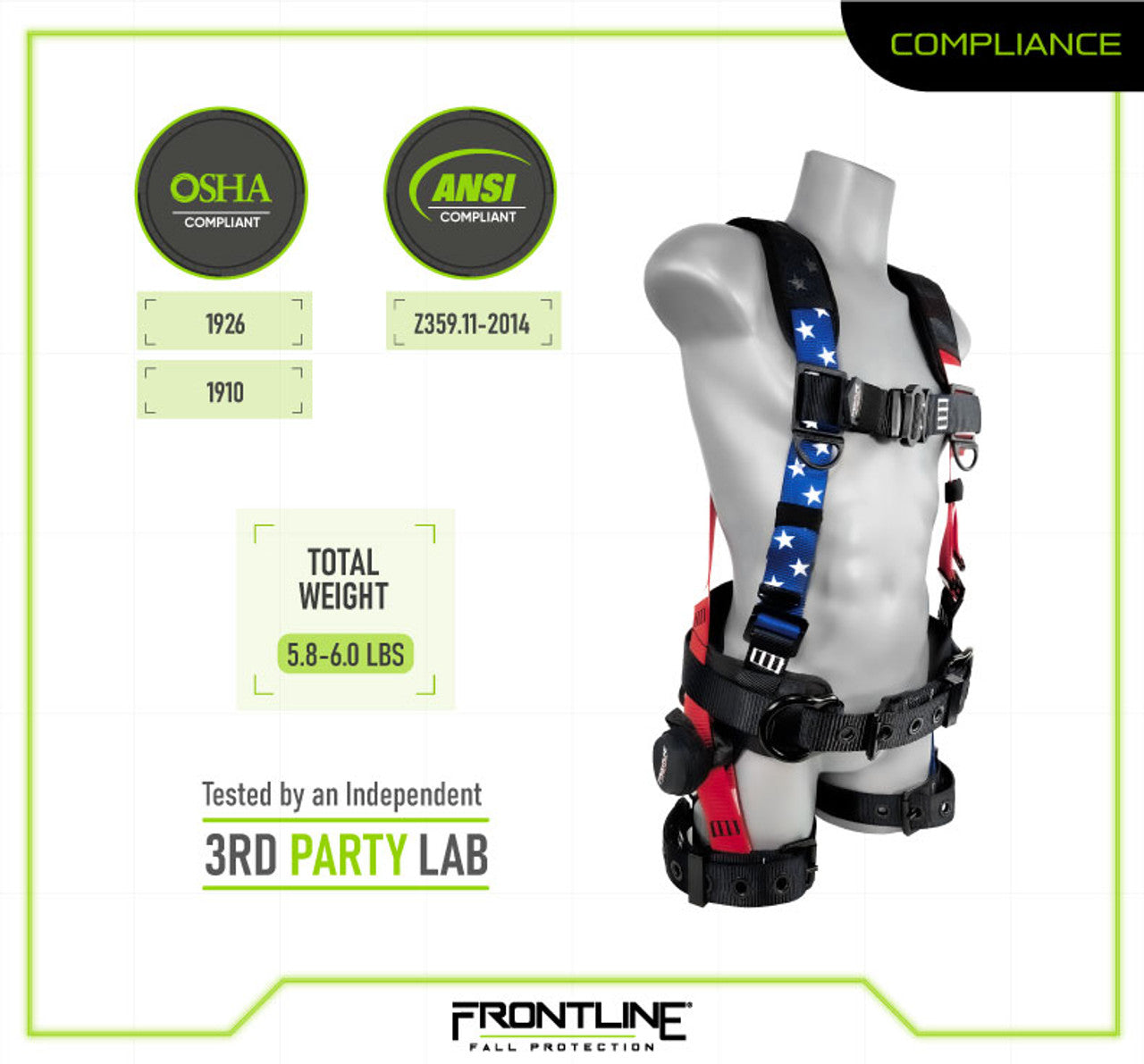 Frontline 110CTB-AM American Style Full Body Harness with Aluminum Hardware and Suspension Trauma Straps XL/2X