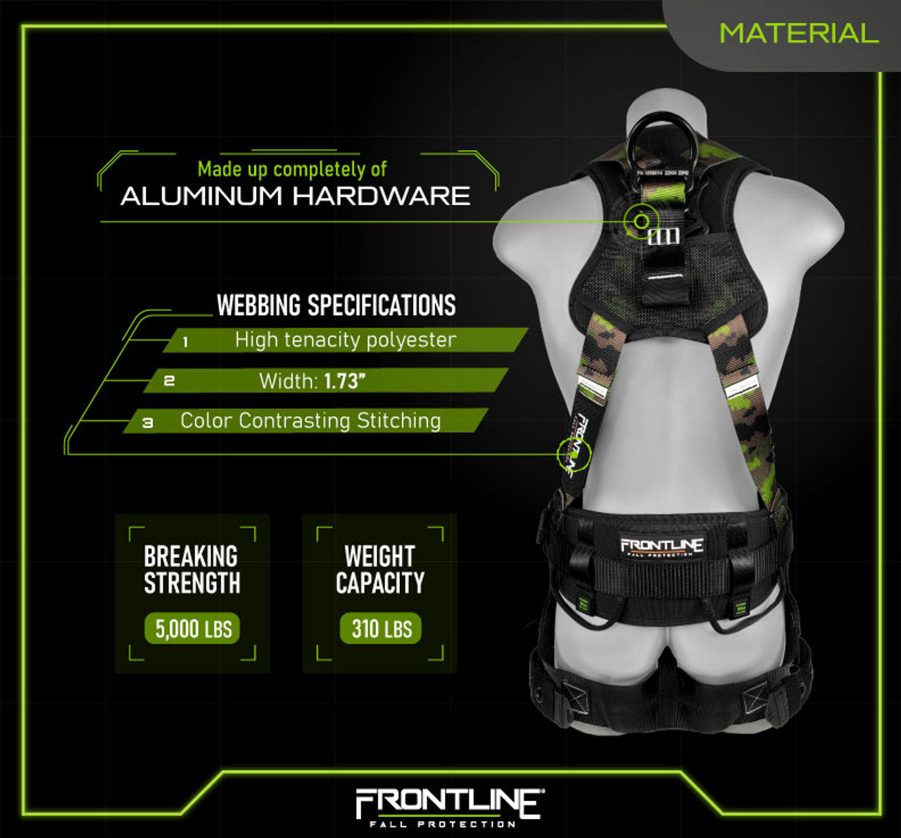 Frontline 110CTB-CF Camouflage Full Body Harness with Aluminum Hardware and Suspension Trauma Straps S