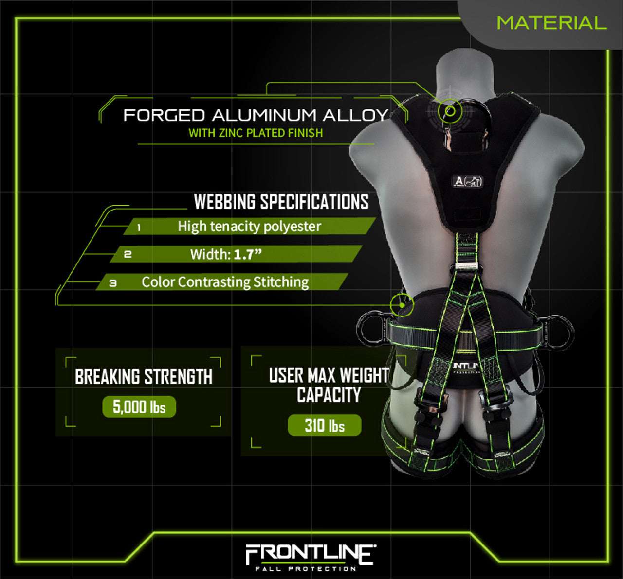 Frontline 200RE Elite Lite Climbing/Rescue Full Body Harness with Aluminum Quick Connect Buckles Universal