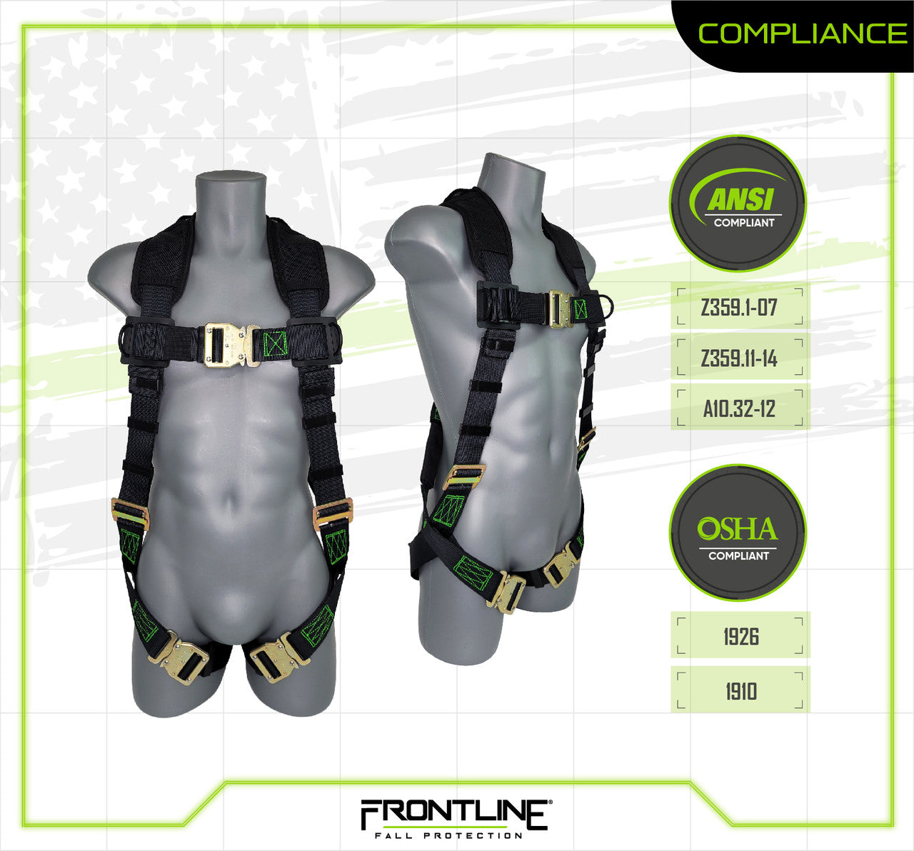 Frontline 310VQC Patriot Vest Style Harness with Airflo and Quick Connect Buckles - Made in USA XL