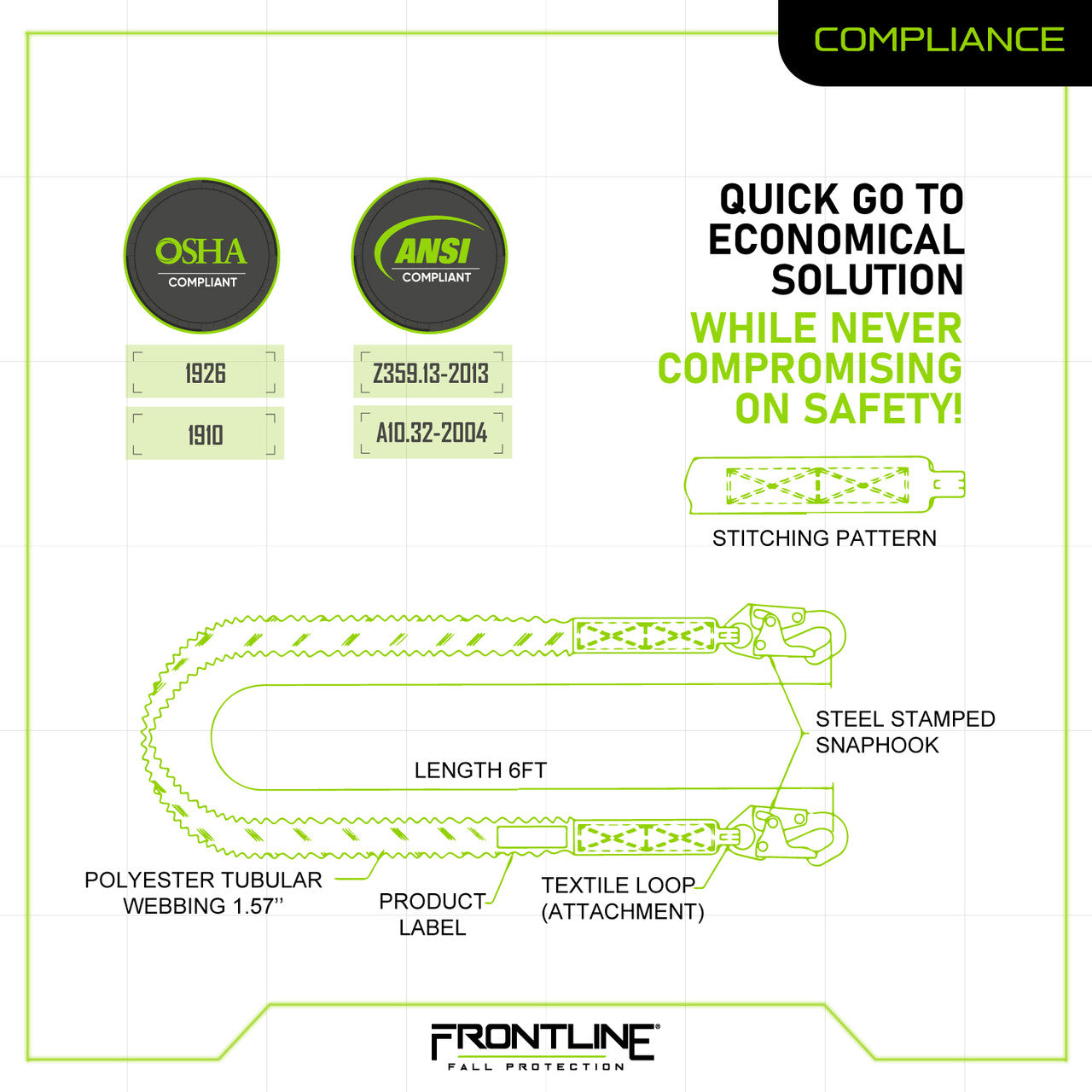 Frontline K100-61S Combat Compliance Kit - Harness, 6' Single Leg Lanyard and Drawstring Bag