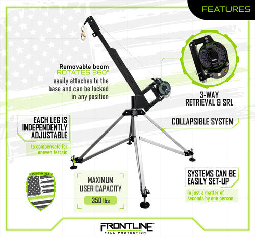 Frontline QAN75RA-US Patriot Confined Space Quadpod with 3-Way Retrieval System - Made in USA