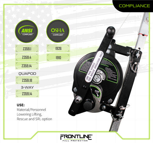 Frontline QAN75RA-US Patriot Confined Space Quadpod with 3-Way Retrieval System - Made in USA