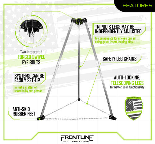 Frontline TAN07-US Patriot 7' Confined Space Aluminum Tripod - Made in USA