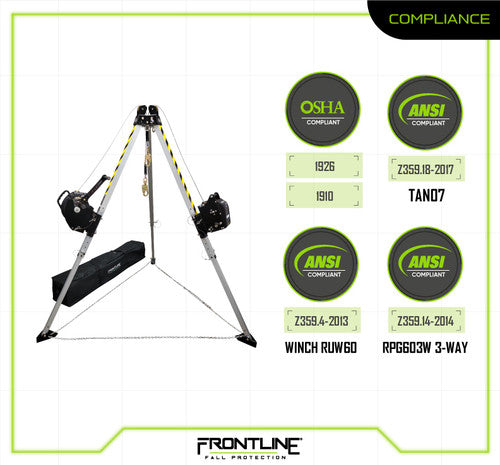 Frontline TAN07RURP MEGApod Confined Space 7' Aluminum Tripod with 60' Winch and 3-Way SRL