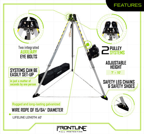 Frontline TAN10RU MEGApod Confined Space Kit 10' Aluminum Tripod with 60' Winch