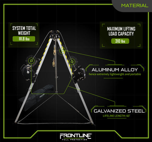 Frontline TAN10RURP MEGApod Confined Space 10' Aluminum Tripod with 60' Winch and 3-Way SRL