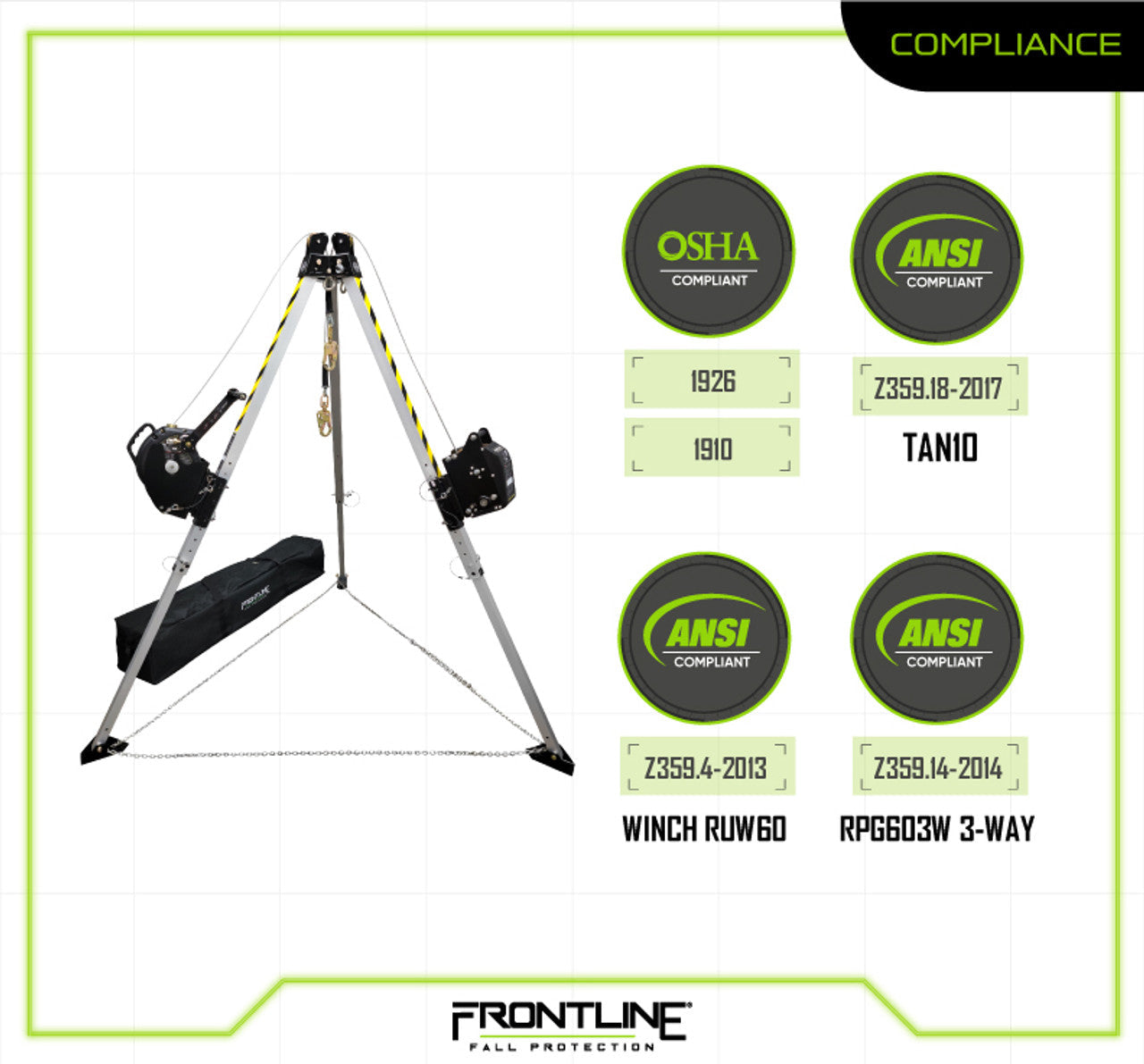 Frontline TAN10RURP MEGApod Confined Space 10' Aluminum Tripod with 60' Winch and 3-Way SRL