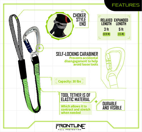 Frontline TLS30 ToolGrip Elastic Tool Tether 30 lbs with Self-locking Aluminum Carabiner