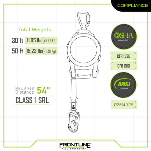 Frontline RPGC Cable Single Leg SRL with Steel Snap Hook End with Carry on Handle and Tagline