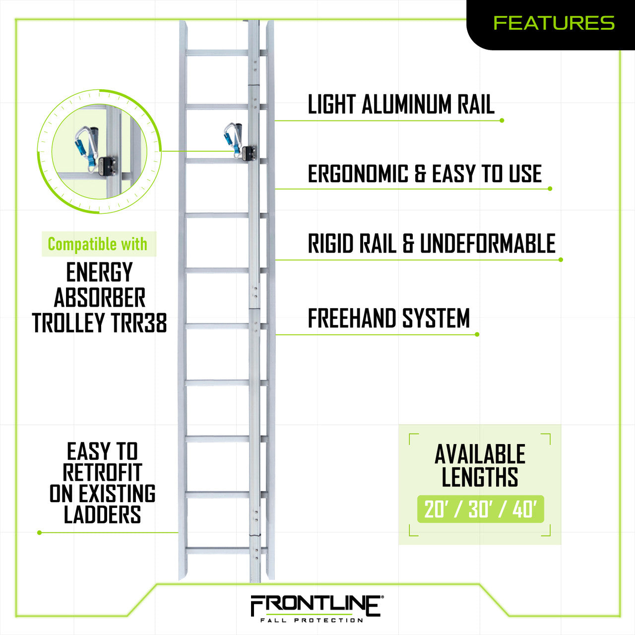 Frontline VLRS Securail Pro Vertical Lifeline System 40'