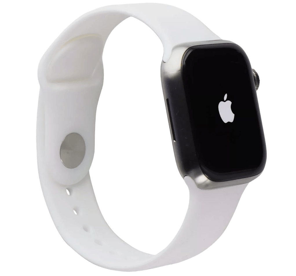 Apple Watch Series 7 (2021) GPS/Cellular A2477  - 45mm Titanium Case -Silicone White Sport band