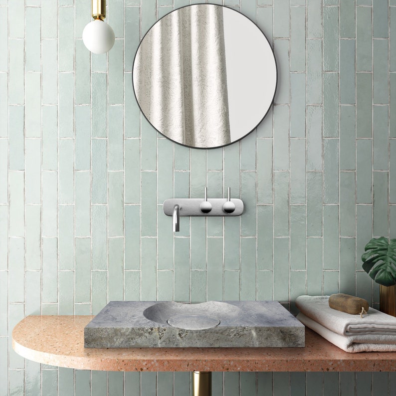 Tocador de baño rectangular de mármol gris Tundra tallado en bloque sólido (ancho) 18" (largo) 40"