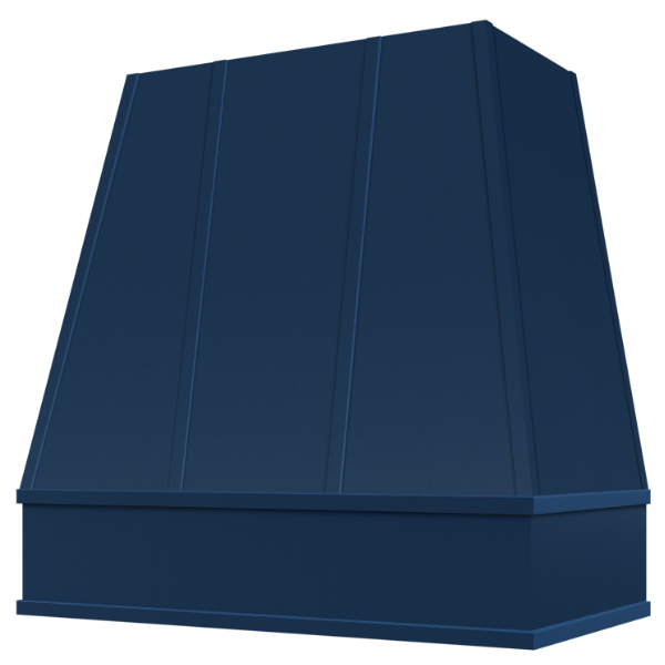 Navy Blue Wood Range Hood With Tapered Strapped Front and Block Trim - 30