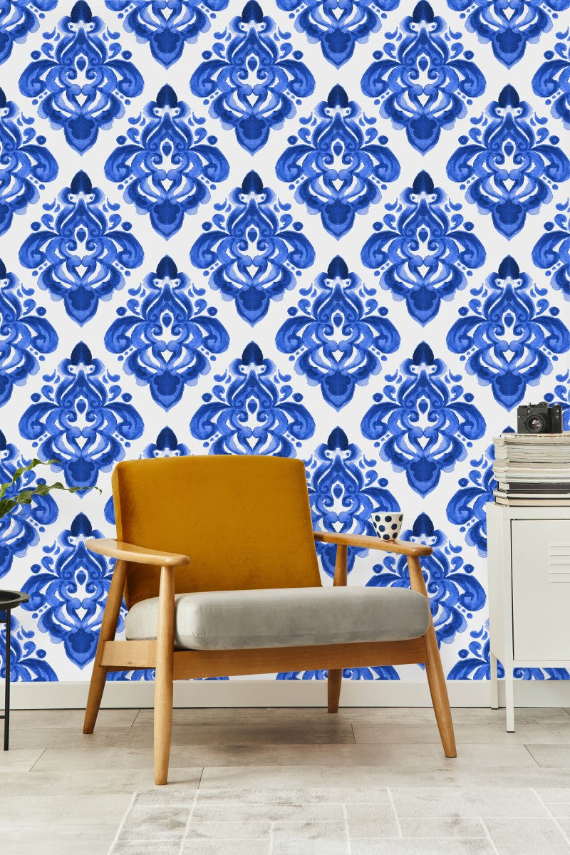 Voguish Blue Monogram Wallpaper