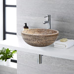 Lavabo de baño de piedra natural travertino beige Valencia sobre tocador (diámetro de 16" (alto de 6")