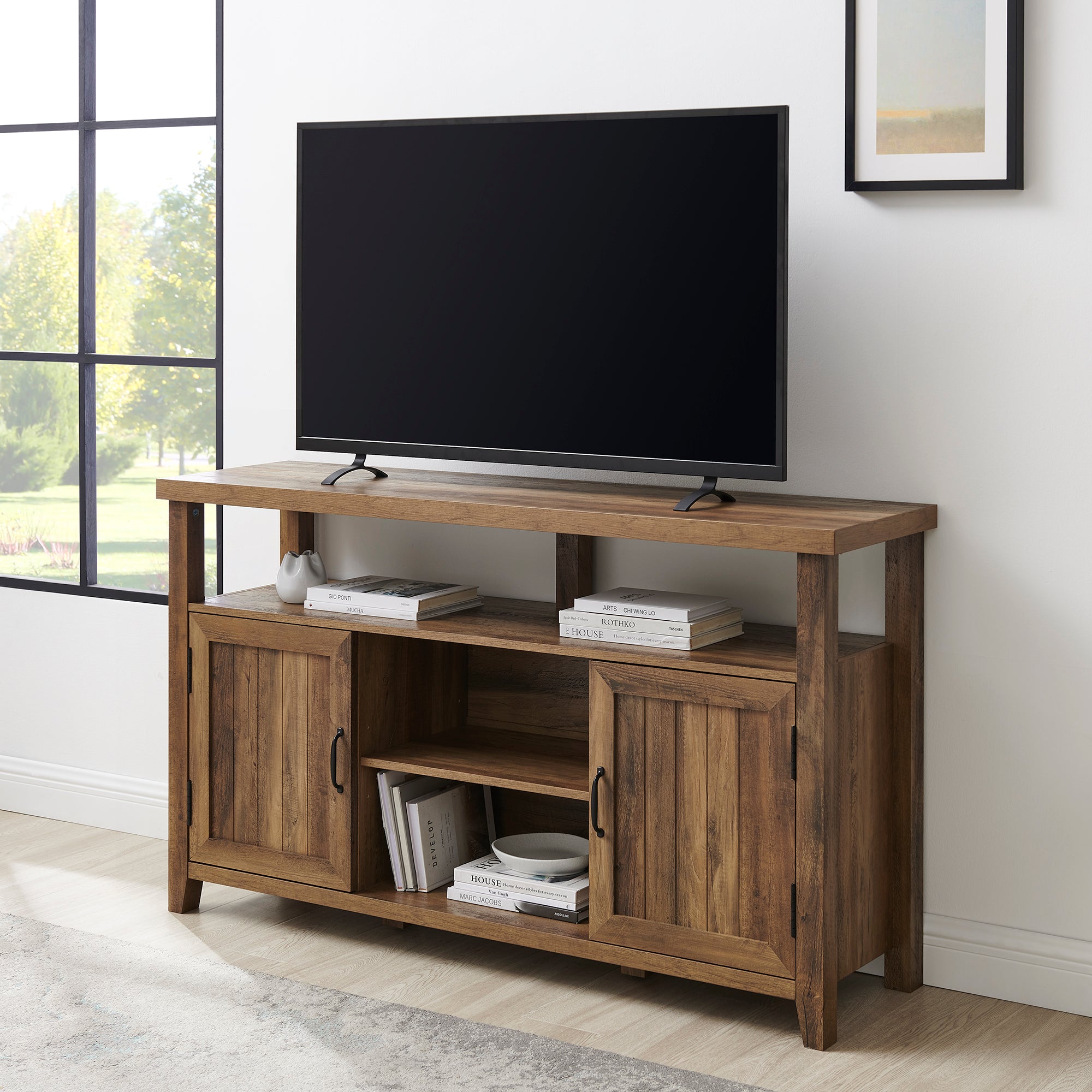 Mueble de TV Highboy de 58" con puerta ranurada