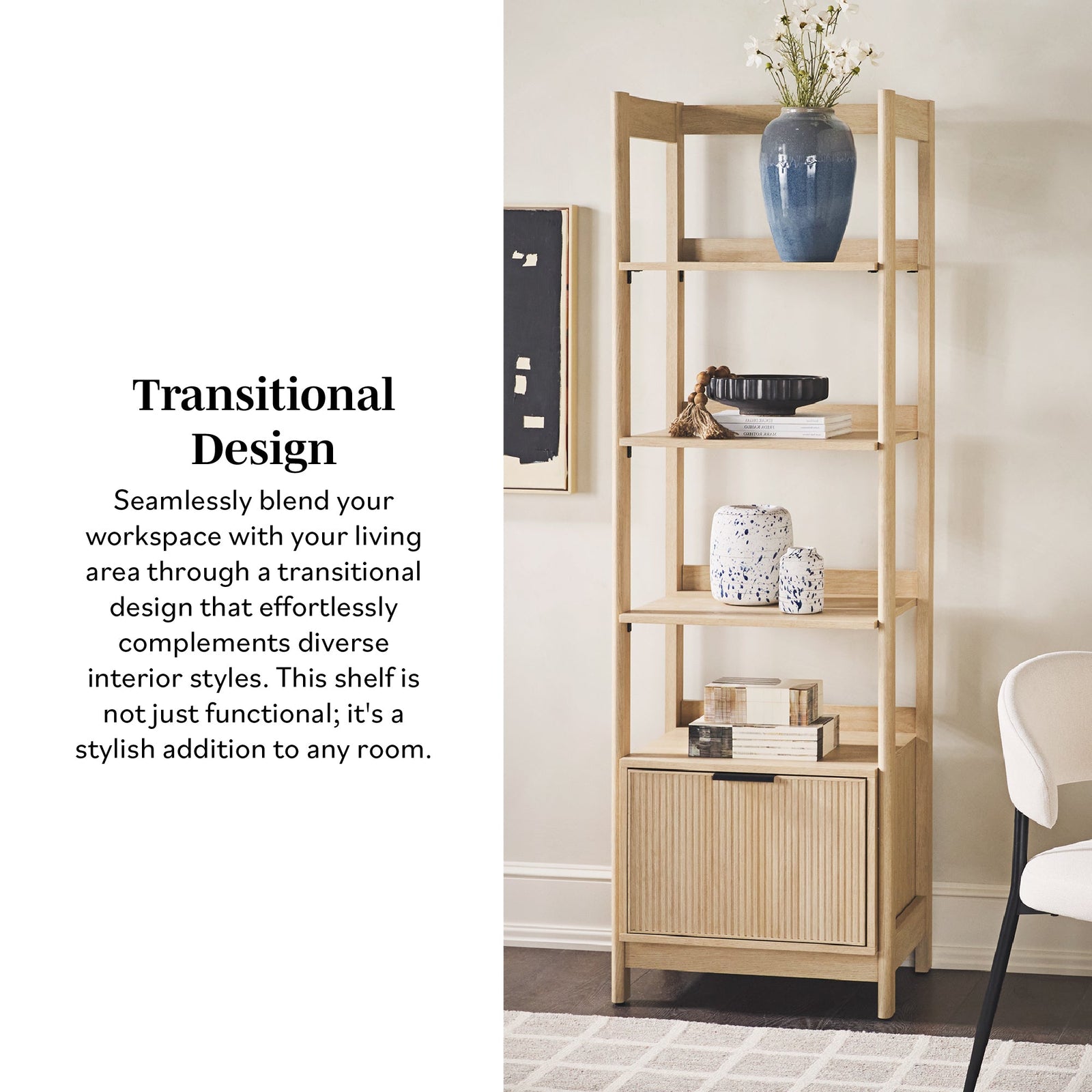 Holmes Modern Scandinavian Reeded Bookshelf