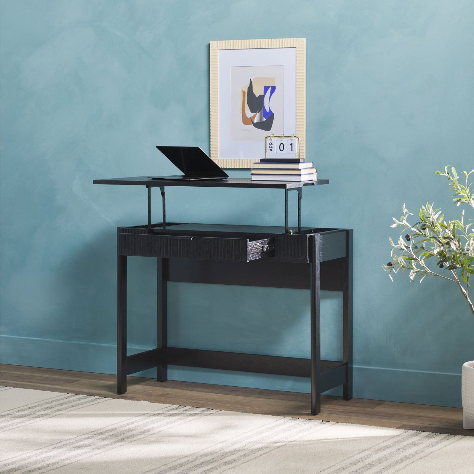 Holmes Modern Scandinavian Reeded Writing Desk with Lift Top