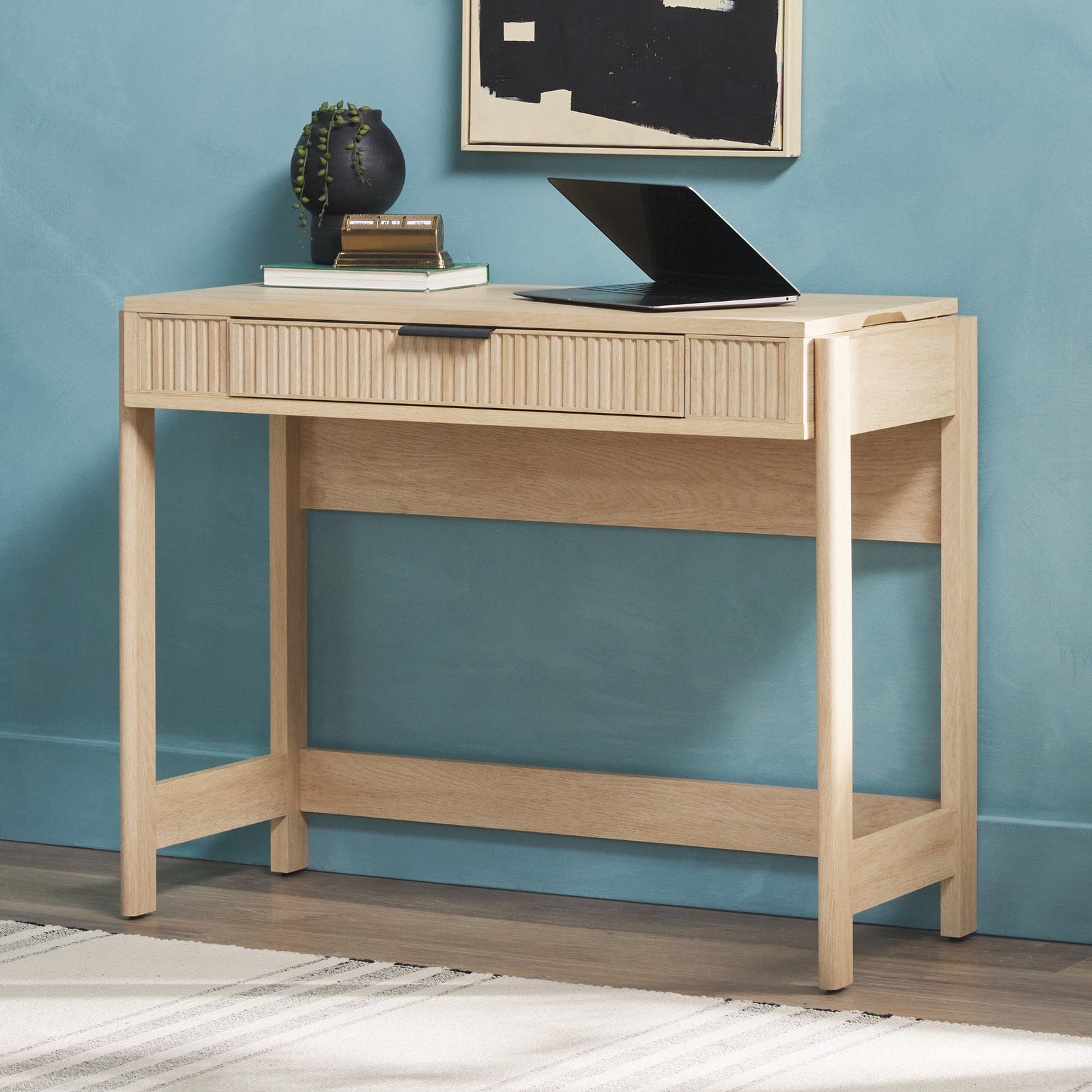 Holmes Modern Scandinavian Reeded Writing Desk with Lift Top