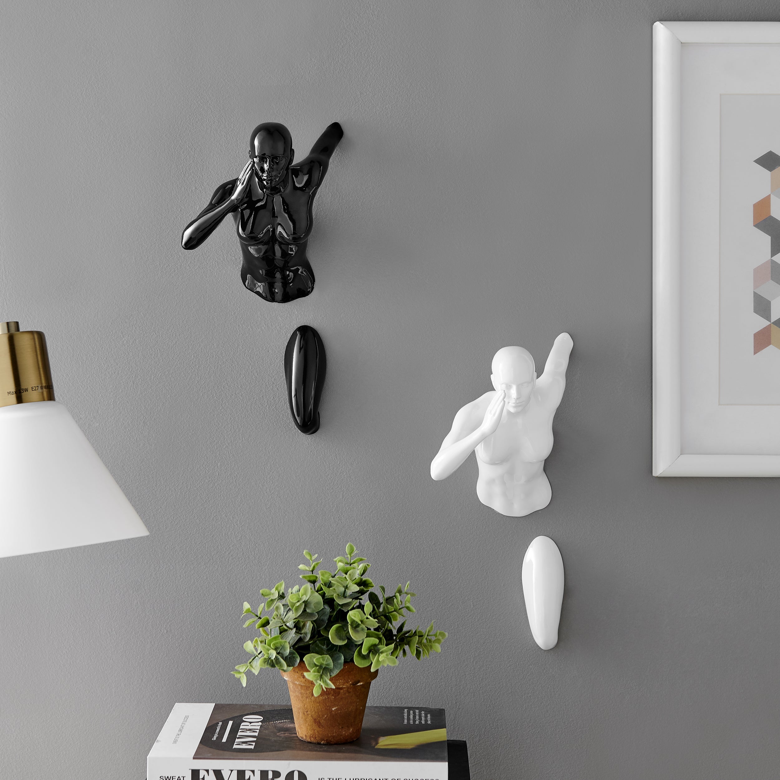 Set of Two Wall Runners Women Sculptures // Black & White