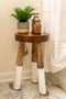 Teak stool with white legs