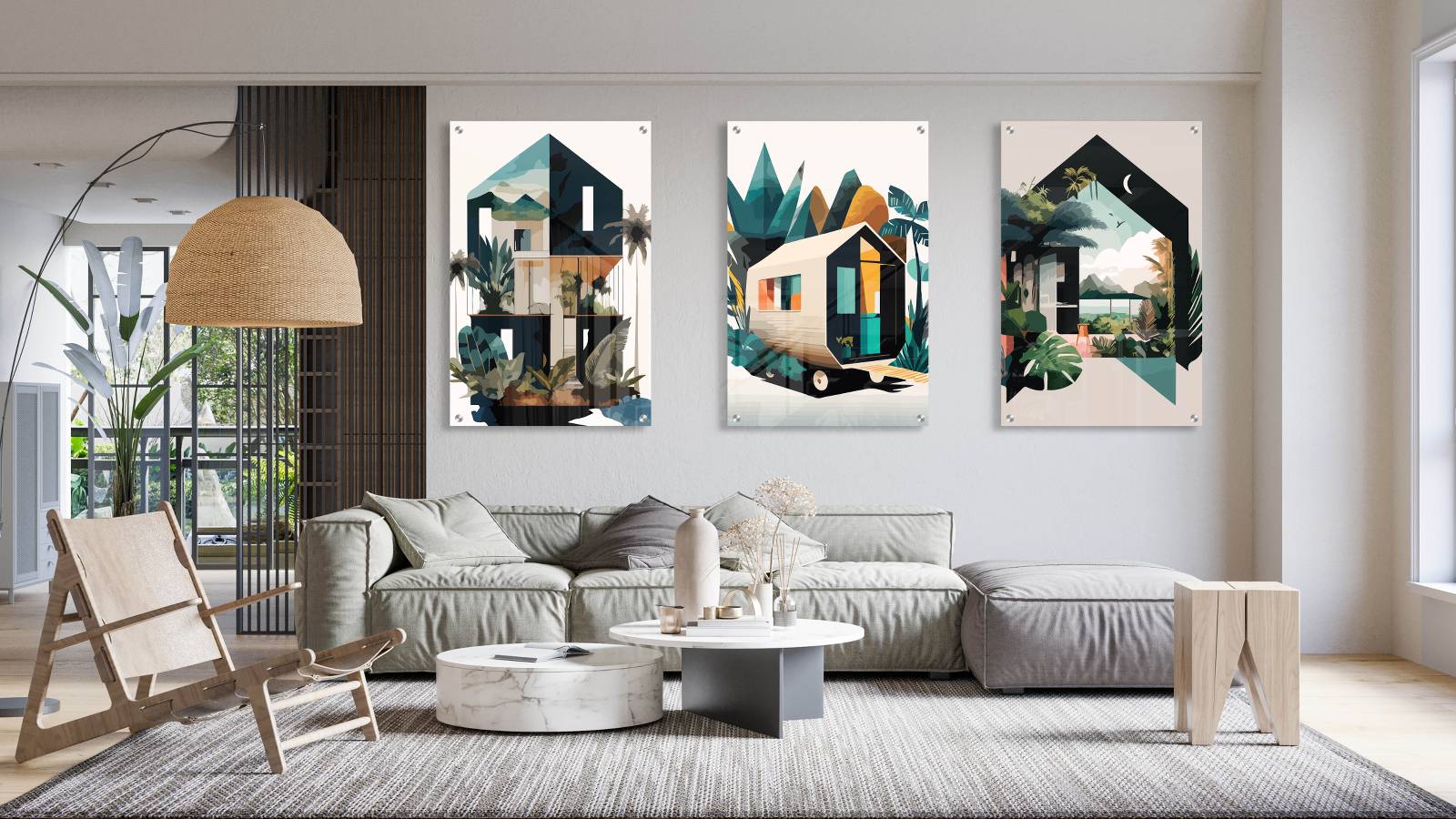 Beach House Pattern Set of 3 Prints Modern Wall Art Modern Artwork