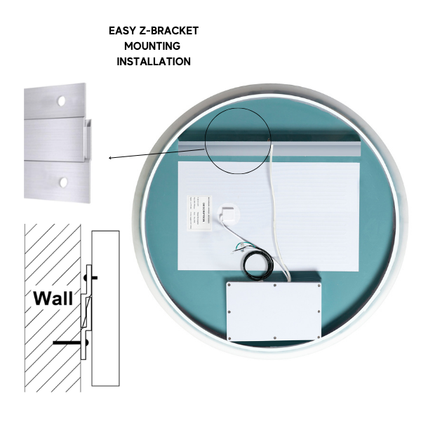 Espejo de pared para baño con luz LED y borde acrílico circular Zeek de 36