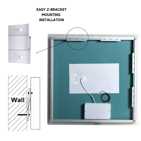 Espejo de pared para baño cuadrado con luz LED retroiluminada Zeek de 36