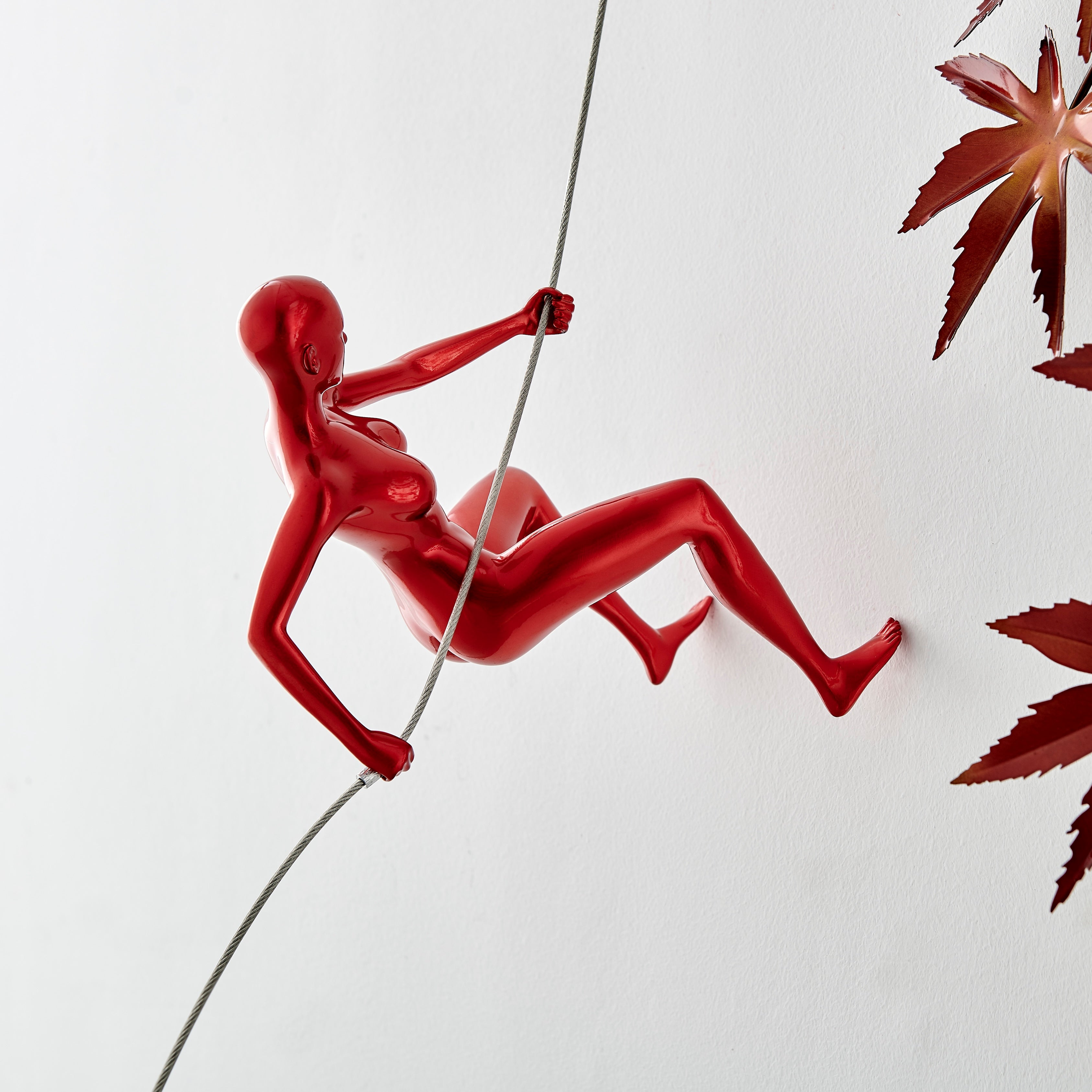 Climbing Woman 8" Wall Sculpture // Metallic Red