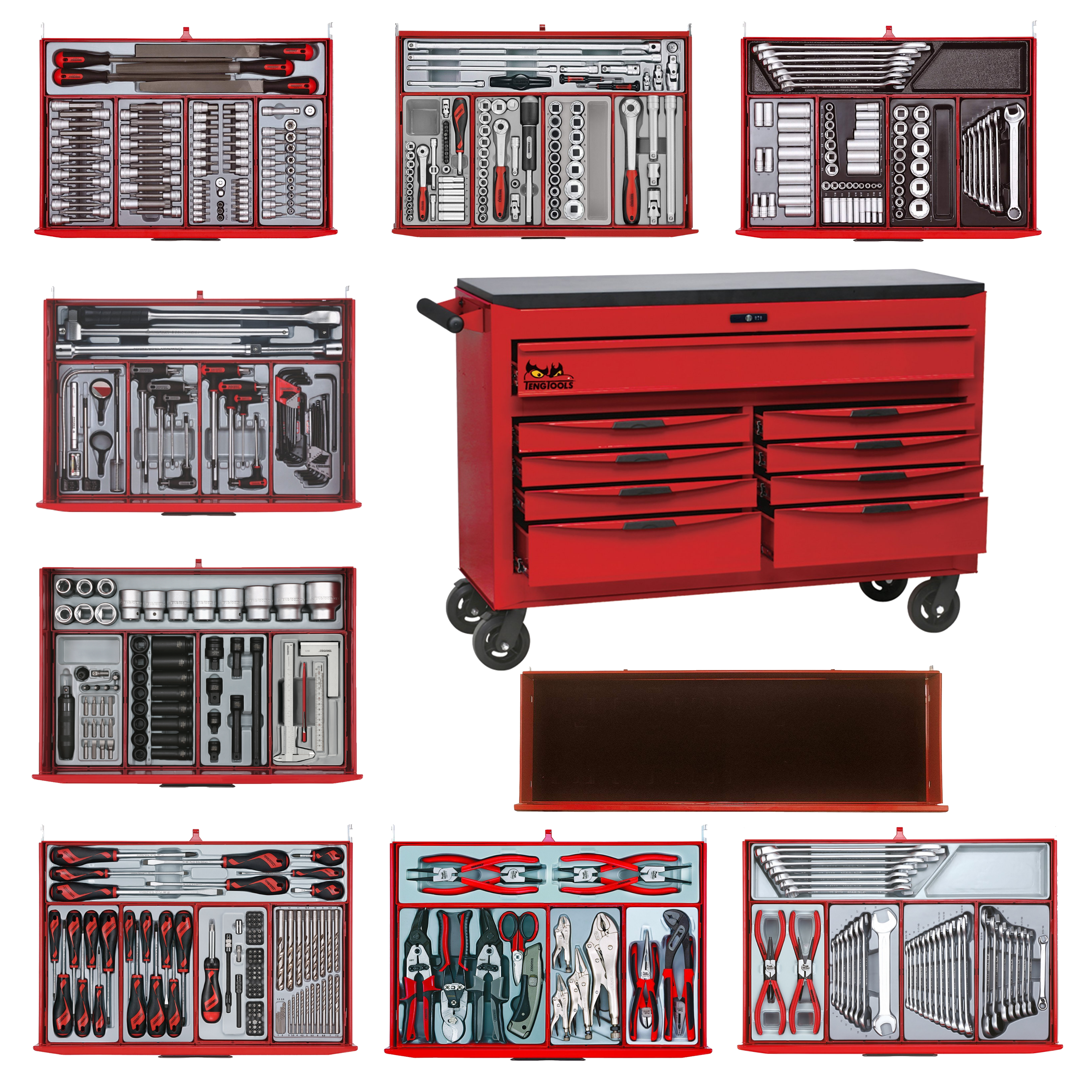 Juego completo de herramientas manuales Mega Master de 569 piezas con rodillo de 53 pulgadas de ancho de Teng Tools - TCMMIND08