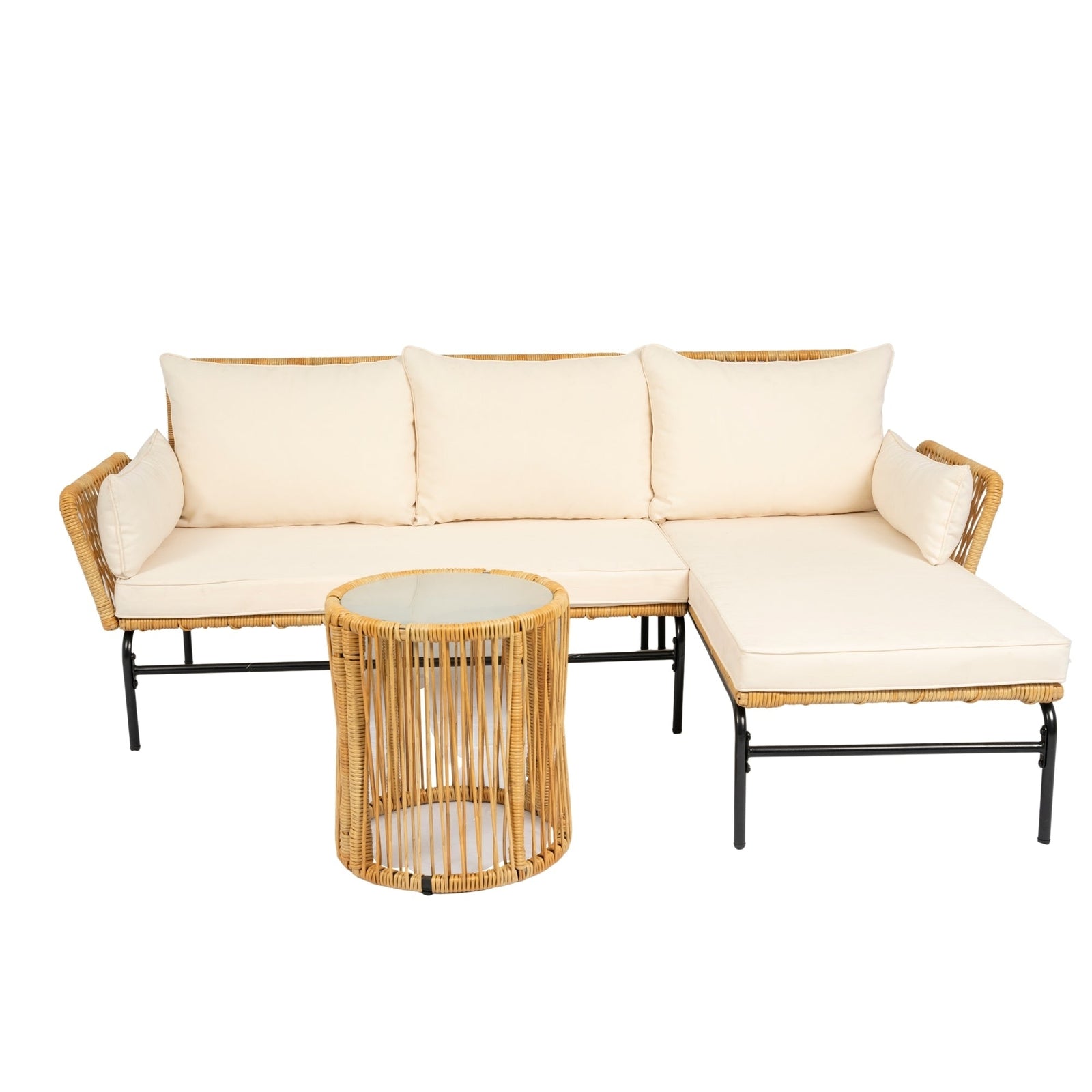 Walker Edison | Wicker 3 Pieces Outdoor Sectional Chat Set