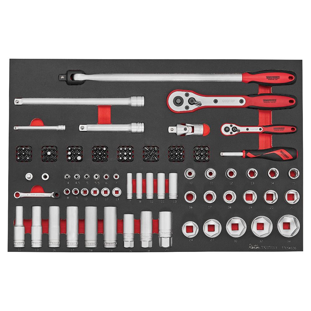 Teng Tools 126 Piece 1/4 and 1/2 Inch Drive Regular and Deep Socket and Accessories Set - TTESK126