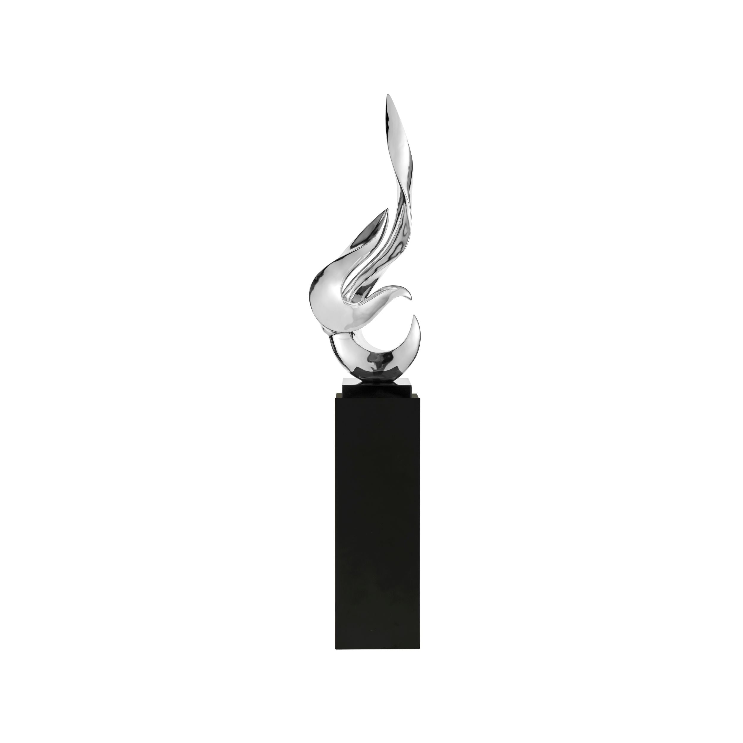 Escultura de piso Flame de 65" de alto // Cromada con soporte negro