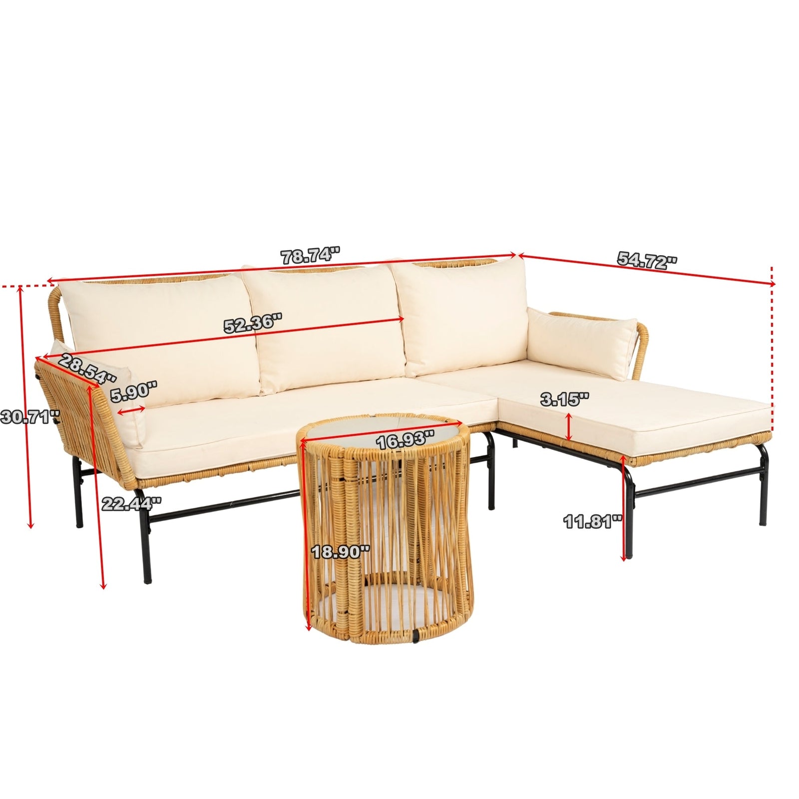 Walker Edison | Wicker 3 Pieces Outdoor Sectional Chat Set