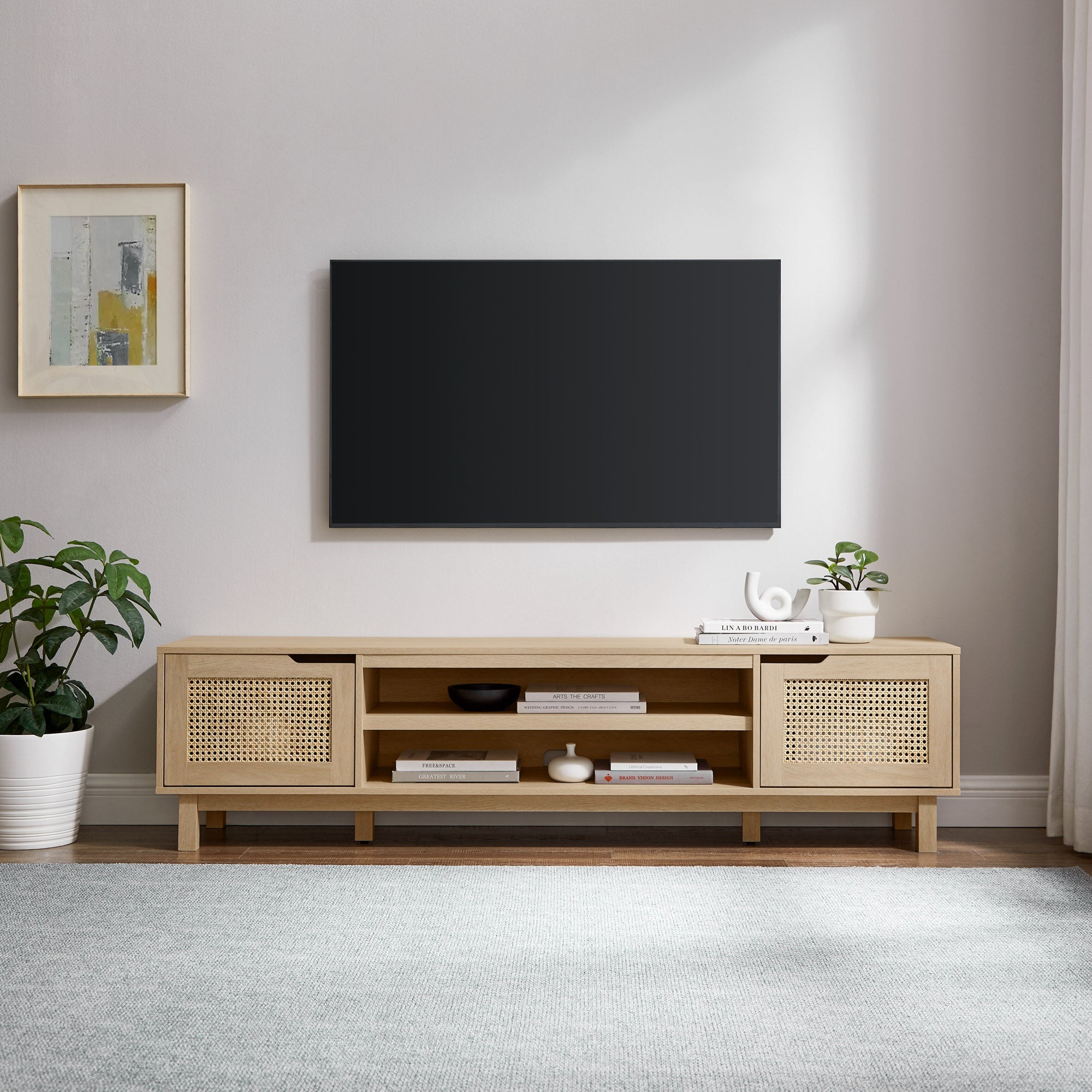 Mueble de TV de ratán sintético con dos puertas Hamkke Boho