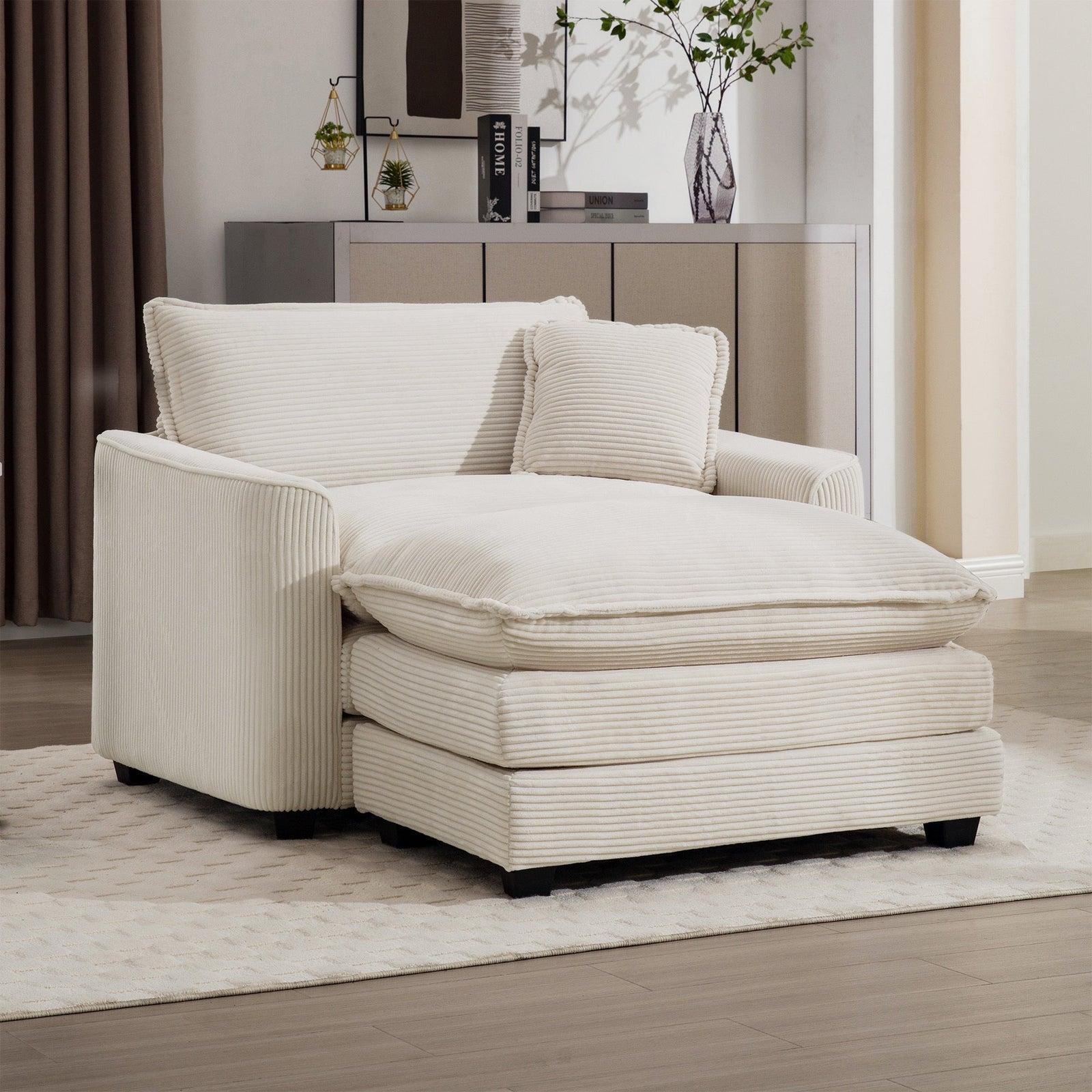 Walker Edison | Corduroy Deep Seat Cloud Accent Chair with Ottoman Set