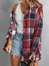Fiery Orange Plaid Print Button-Up Shirt Jacket