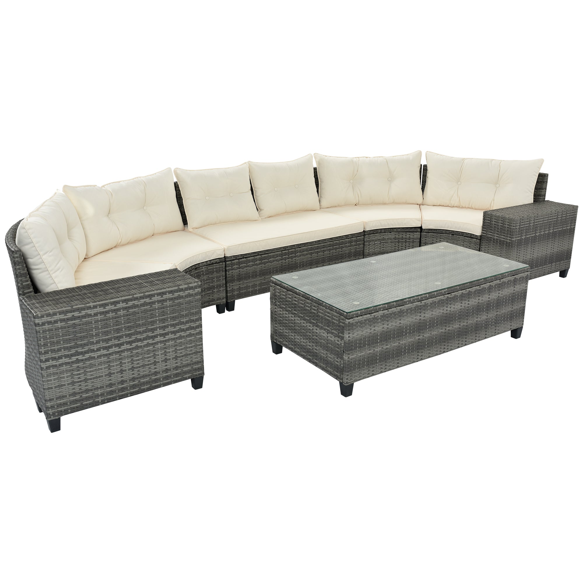 Walker Edison | 8-pieces Outdoor Wicker Round Sofa Set