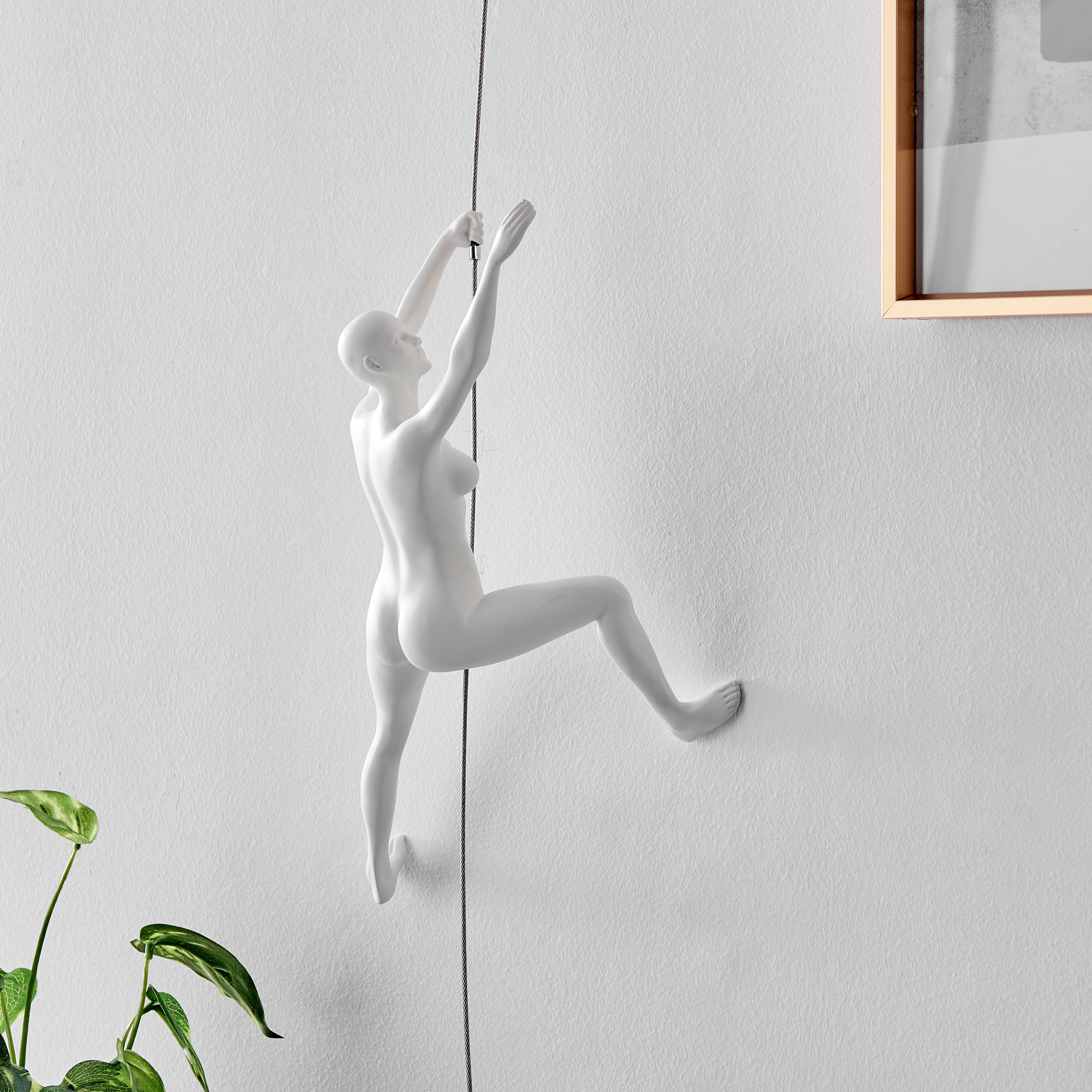 Climbing Couple Set of Two Wall Sculptures // Matte White and Chrome