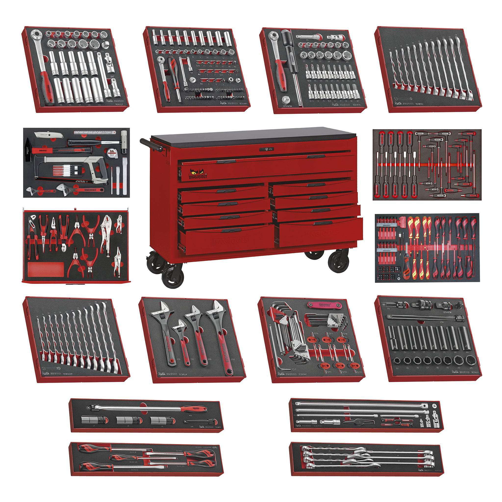 Juego de herramientas de espuma Mega Bundle de 53 pulgadas de ancho y 9 cajones de Teng Tools - TCW809N