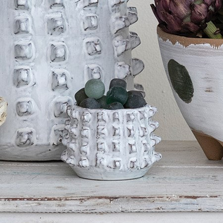 Stoneware Sculptural Planter with Raised Squares