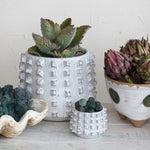 Stoneware Sculptural Planter Pot with Raised Squares