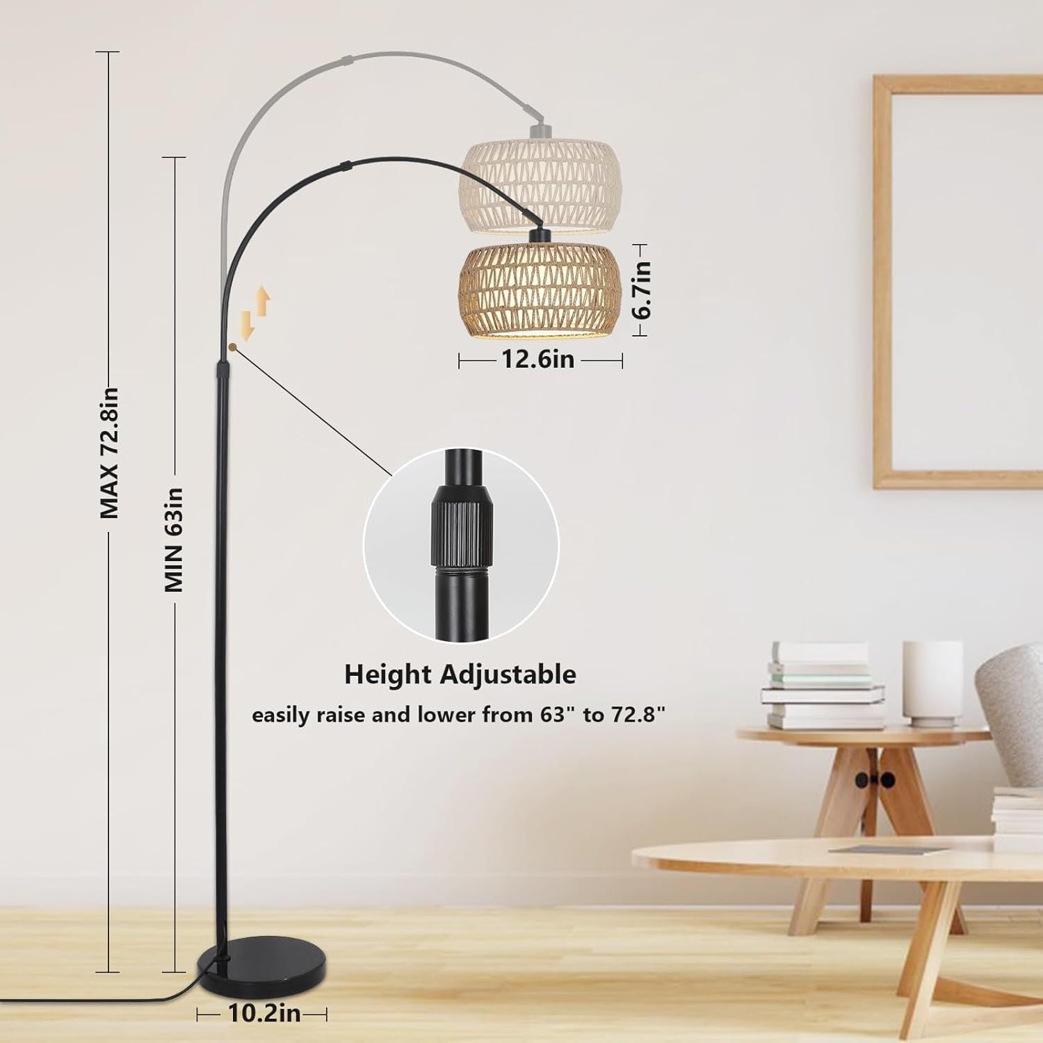 Walker Edison | Boho Arc Floor Lamps for Living Room with 3 Color Temperatures