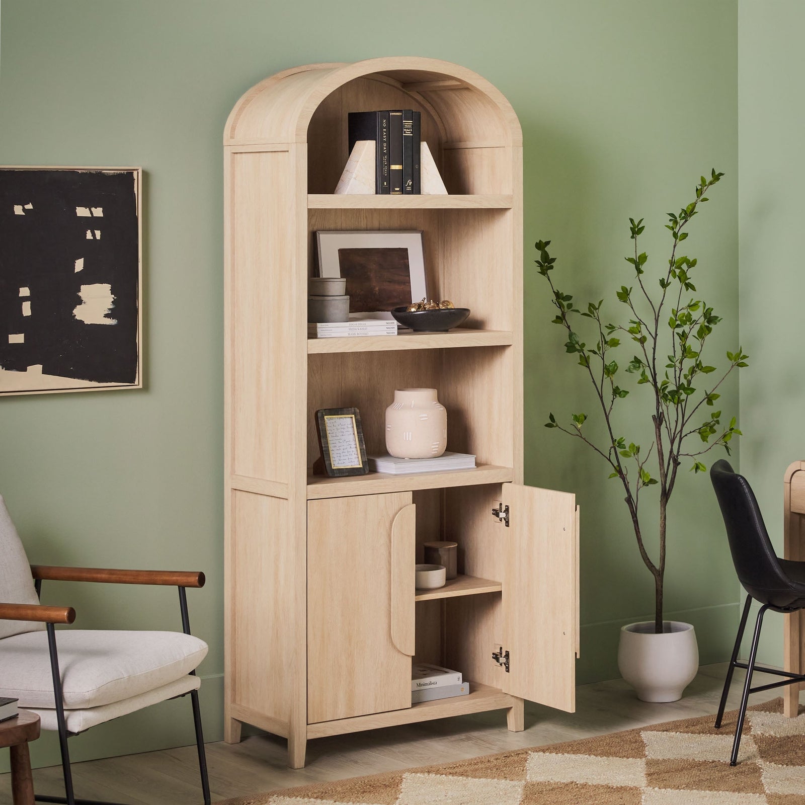 Chantelle Modern Arched Bookshelf with Cabinet